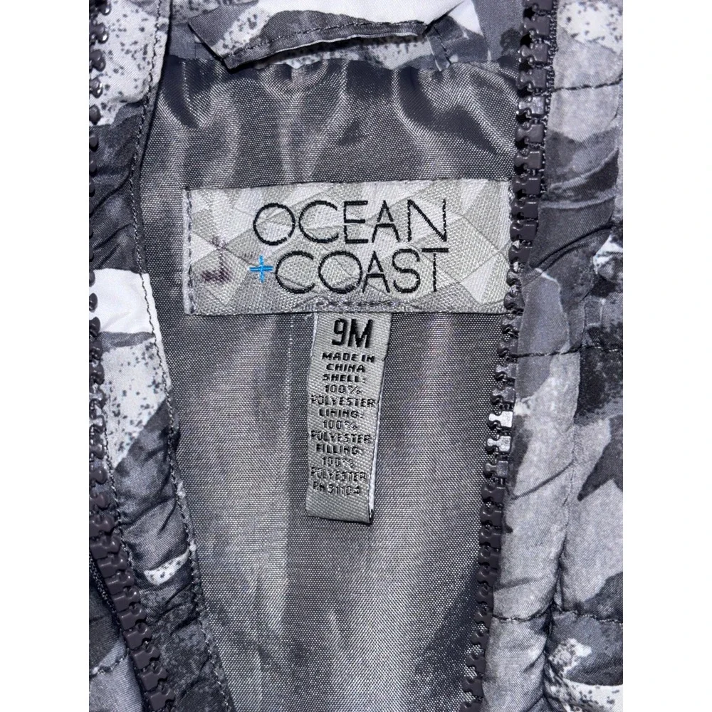 Ocean Coast Baby Boys Grey Camo Puffer Vest Full Zip Mock‎ Neck Size 9M